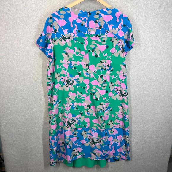Hobbs London Dress Size 16 Silk Short Sleeve Blue Green Pink Splatter No Belt - Picture 3 of 9